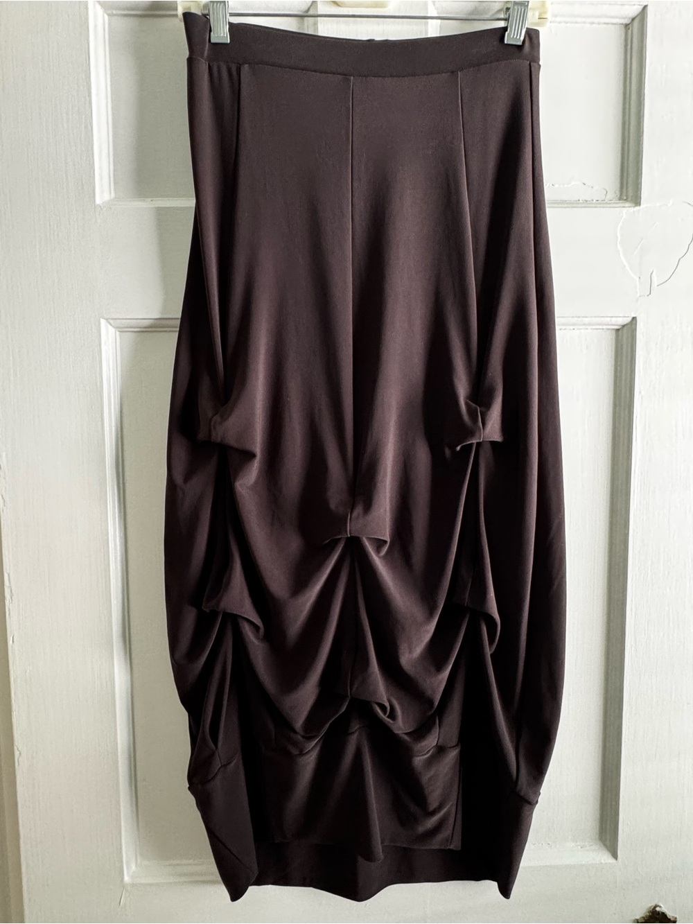 Sympli Chocolate Brown Gathered Midi Skirt